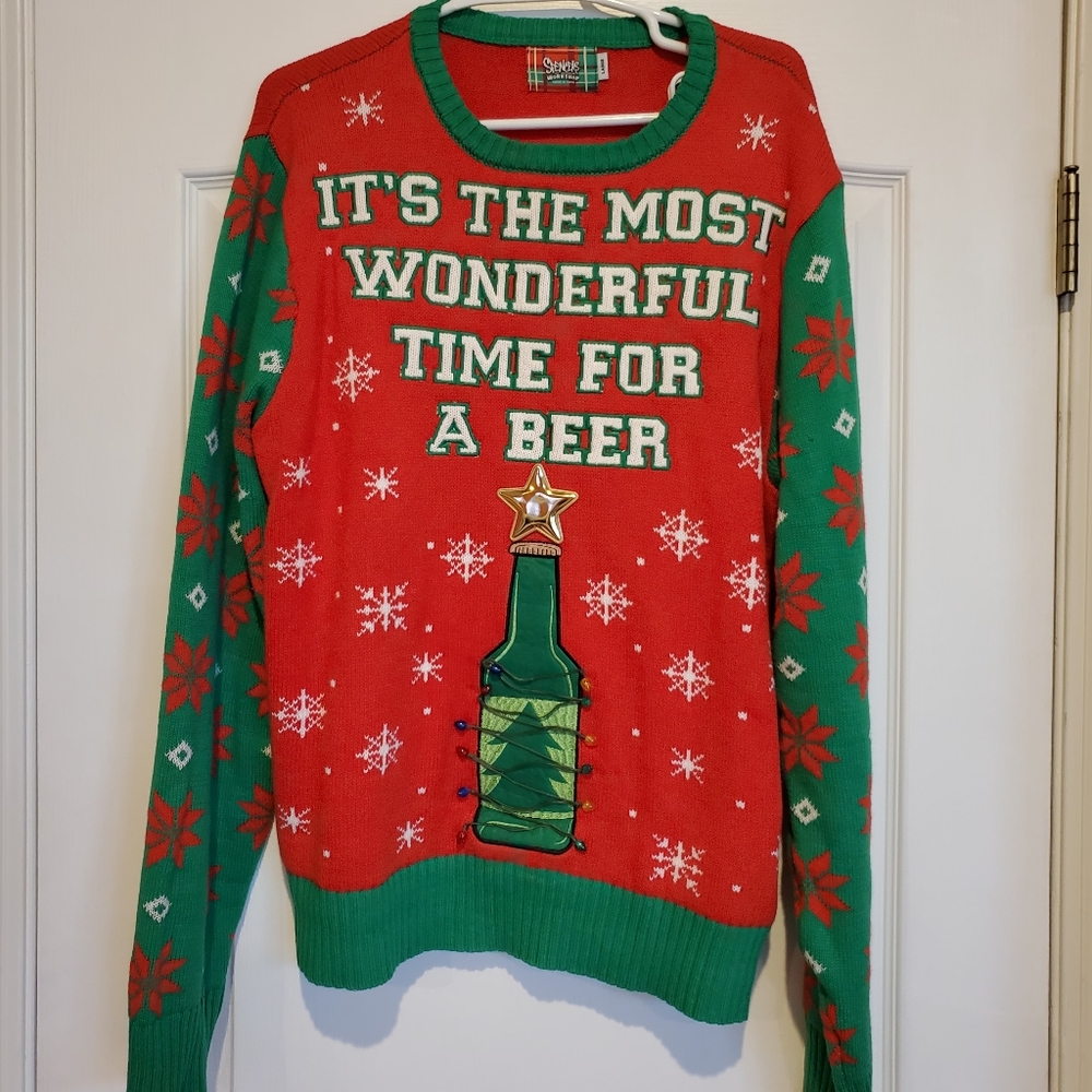 Light Up Ugly Christmas Beer Sweater